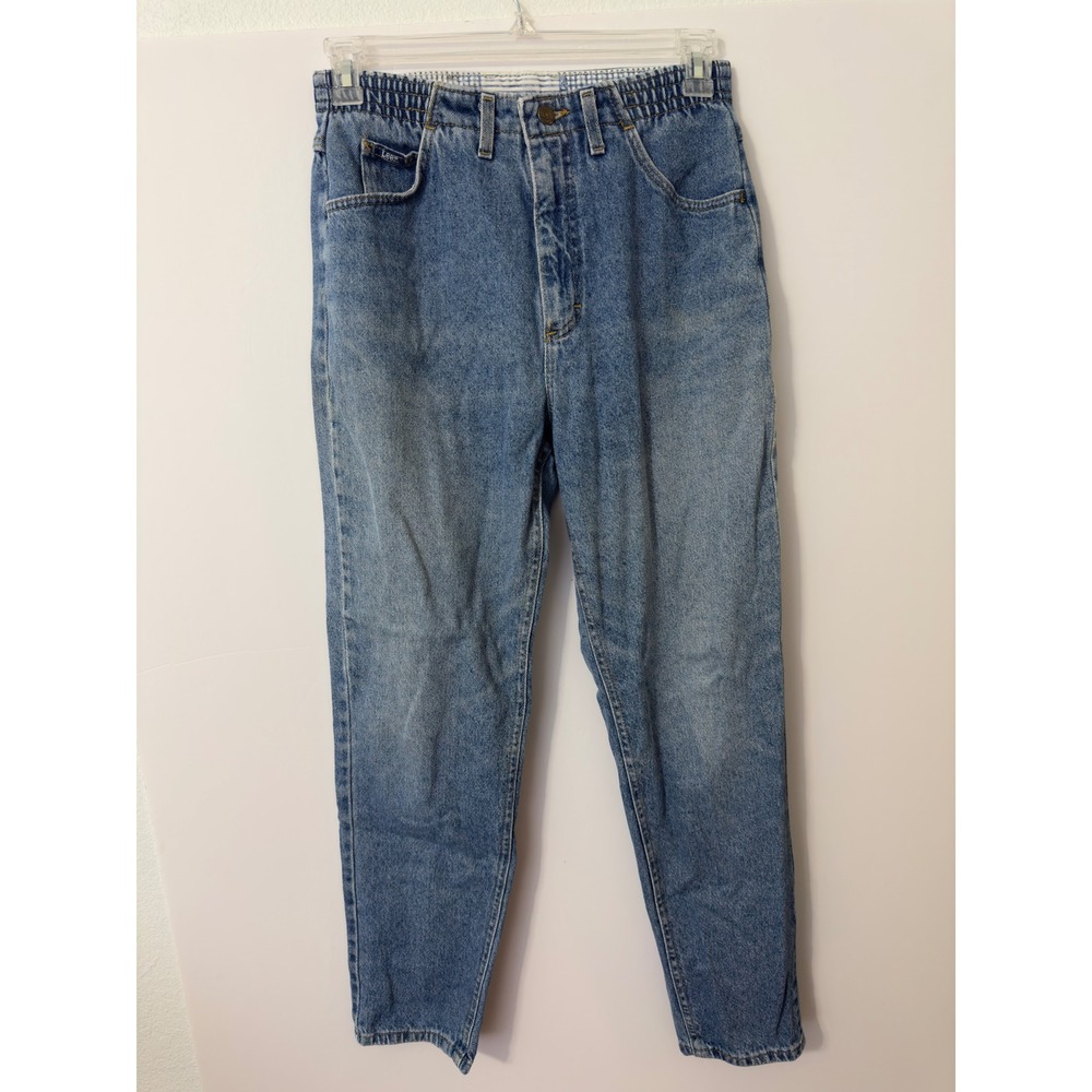 Vintage 90s Lee Tapered Mom Jeans 28 Blue High Waist Elastic Side Grunge